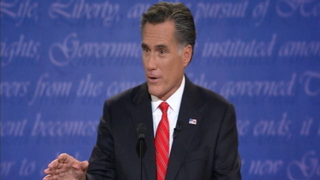PHOTO: Republican presidential candidate Mitt Romney speaks during his debate with U.S. President Barack Obama at Magness Arena at the University of Denver in Denver, Oct. 3, 2012.