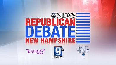 New Hampshire Republican Debate Abcnews.com Logo, Sponsored by, Yahoo!News , ABC9 and Saint Anselm College.