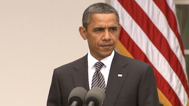 PHOTO: US President Barack Obama delivers remarks on Gadhafis death, Oct. 2011.