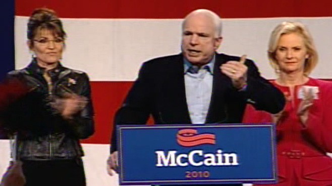 Video of John McCain on the trail with Sarah Palin saying Hell No to Obama.