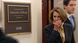 PHOTO: Leader Pelosi Visits Rep. Giffords Congressional Office, Wipes Away a Tear