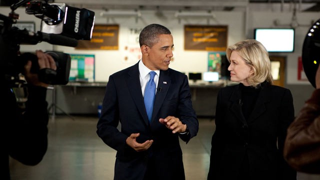 PHOTO: President Barack Obama during interview with Diane Sawyer of ABC News at UPS Las Vegas South hub in Las Vegas, Nevada, Jan. 26, 2012.