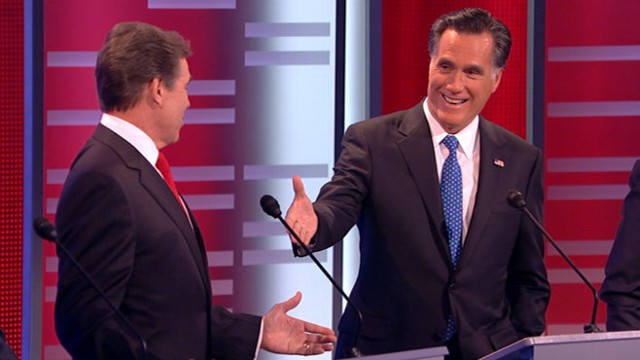 VIDEO: Rick Perry and Mitt Romney spar on health care.