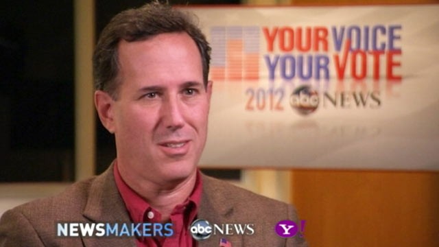 PHOTO: GOP Candidate Rick Santorum gives an exclusive interview to ABC News' John Berman, Nov. 8, 2011.