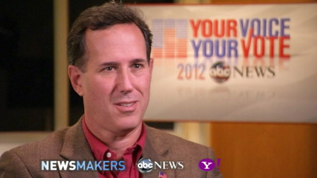 PHOTO: GOP Candidate Rick Santorum gives an exclusive interview to ABC News John Berman, Nov. 8, 2011.