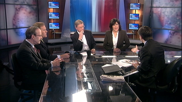 PHOTO: Intelligence Committee Chair Representative Mike Rogers, (R) Michigan, Foreign Affairs Committee Ranking Member Representative Eliot Engel (D) New York, ABC News George Will, and ABC News Global Affairs Anchor Christiane Amanpour on This Week