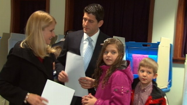 VIDEO: Vice-presidential candidate casts his ballot with his children by his side in Wisconsin.