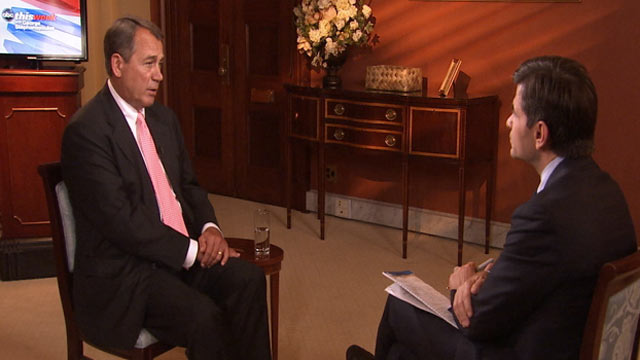 PHOTO: Republican House Speaker John Boehner compared trying to pass a bill in the House of Representatives to keeping "218 frogs in a wheelbarrow" on "This Week."