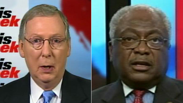 PHOTO: Senate Minority Leader Mitch McConnell and House Assistant Minority Leader James Clyburn appear on "This Week" with Christiane Amanpour