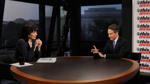 PHOTO: Treasury Secretary Timothy Geithner appears on This Week with Christiane Amanpour