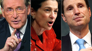 PHOTO U.S. Senator Jay Rockefeller (D-WV), left, Sen. Olympia Snowe (R-ME), and Oregon Sen. Ron Wyden are shown in these file photos.