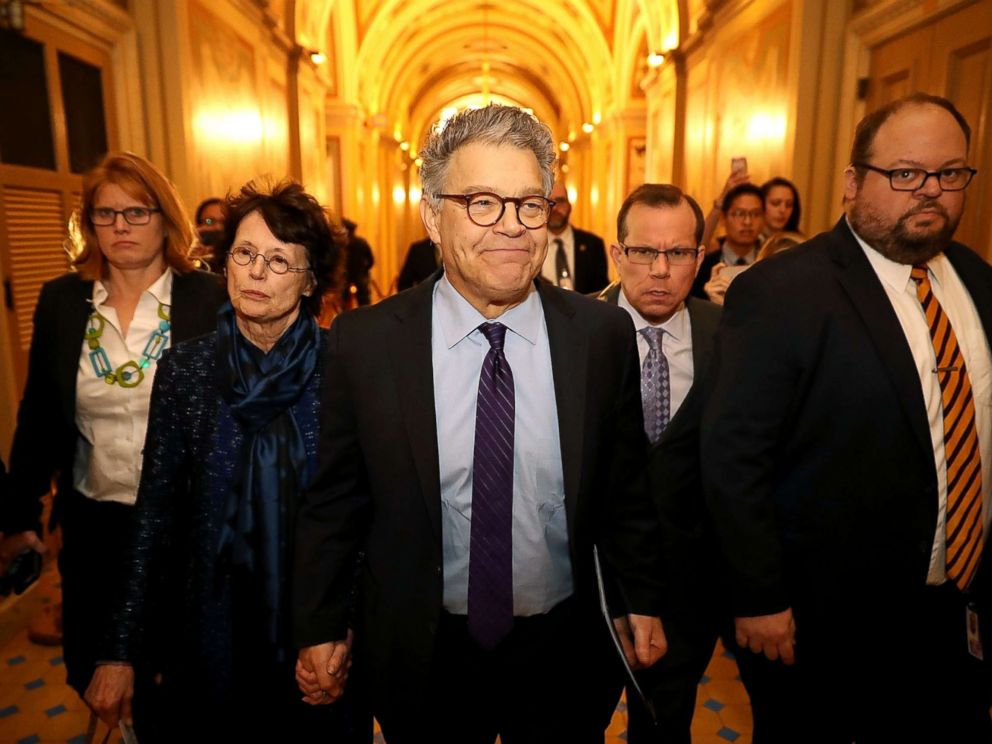 PHOTO: Sen. Al Franken and his wife Franni Bryson arrive at the U.S. Capitol Building, Dec. 7, 2017, in Washington, DC.