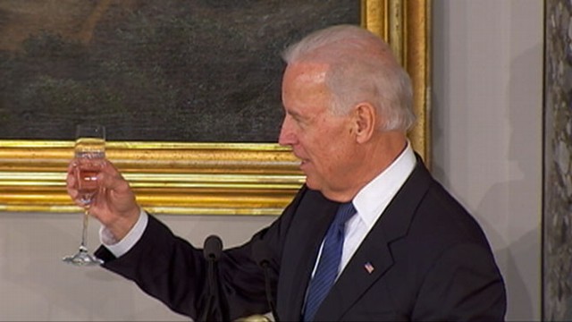 VIDEO: Sen. Schumer appears to be confused over the target of the vice president's toast.
