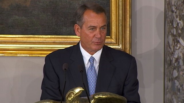 VIDEO: House speaker presents American flags to the president and vice president.