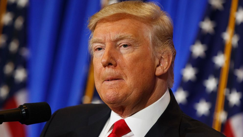 PHOTO: President-elect Donald Trump listens to a question during a news conference in the lobby of Trump Tower in New York, Jan. 11, 2017.