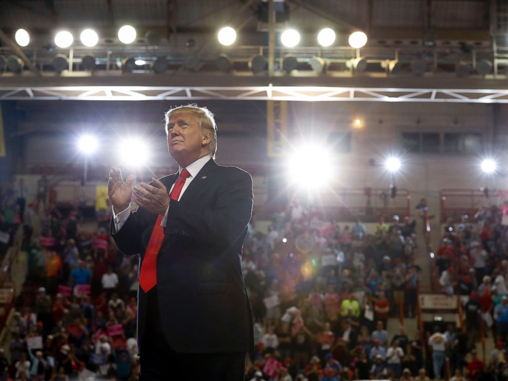 PHOTO: President Donald Trump wrapped up his first 100 days in office with a campaign rally at the Pennsylvania Farm Show Complex and Expo Center in Harrisburg, Pa., April, 29, 2017.