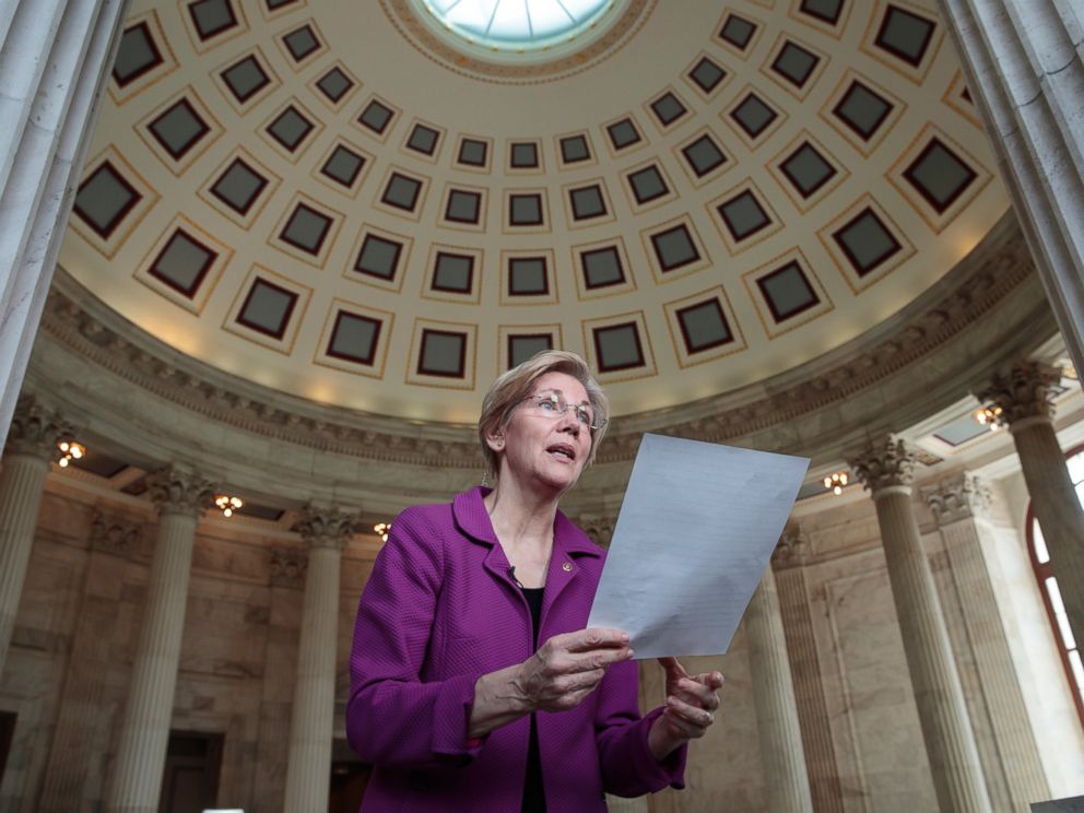 PHOTO: Holding a transcript of her speech in the Senate Chamber, Sen. Elizabeth Warren reacts to being rebuked by the Senate leadership and accused of impugning a fellow senator,Feb. 8, 2017, on Capitol Hill in Washington.