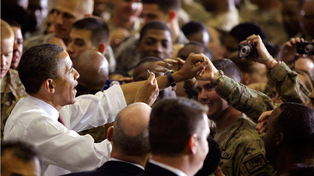 PHOTO: President Barack Obama addresses troops at Bagram Air Field, Afghanistan, May 2, 2012.