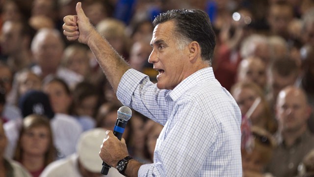PHOTO: Republican presidential candidate, former Massachusetts Gov. Mitt Romney speaks during a campaign rally on Wednesday, Sept. 26, 2012 in Toledo, Ohio.
