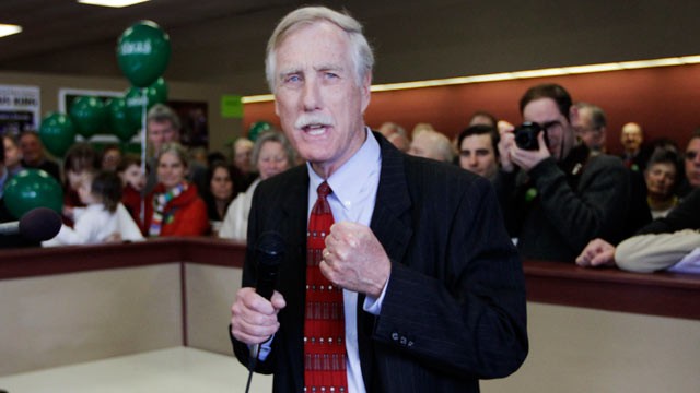 PHOTO: Angus King, Independent candidate for the U. S. Senate, speaks to supporters as he officially opens his campaign office in Brunswick, Maine, April 9, 2012.