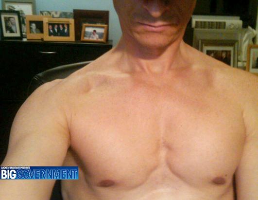 Representative Anthony Weiner shirtless in a photo he sent to a woman.