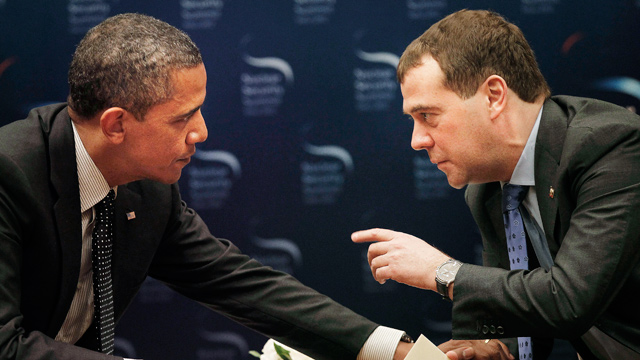 PHOTO: President Barack Obama, left, chats with Russian President Dmitry Medvedev during a bilateral meeting at the Nuclear Security Summit in Seoul, South Korea, March, 26, 2012.