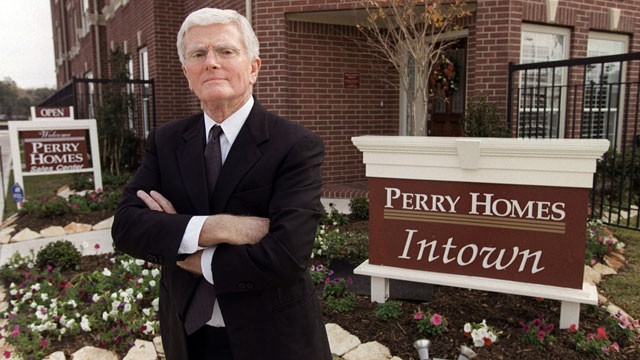 PHOTO: Houston homebuilder Bob Perry, poses at the sales center at one of his Houston developments, Dec. 10, 2002.