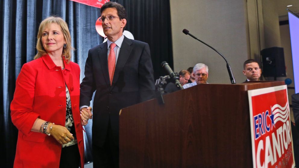 PHOTO: House Majority Leader Eric Cantor, R-Va., and his wife, Diana, leave the stage after his concession speech in Richmond, Va., Tuesday, June 10, 2014.