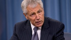 PHOTO: Defense Secretary Chuck Hagel gestures as he speaks during a news conference at the Pentagon, Friday, May 17, 2013.