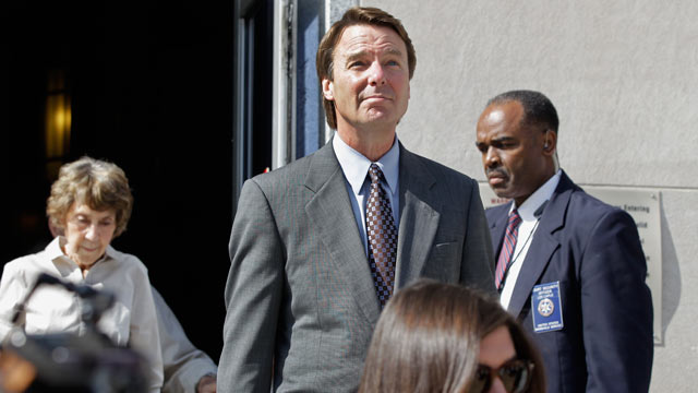 PHOTO: Former presidential candidate and Sen. John Edwards, center, leaves a federal courthouse in Greensboro, N.C., Monday, May 7, 2012.