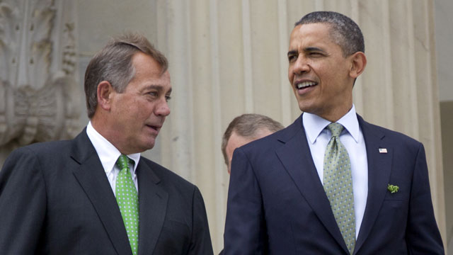 PHOTO: This March 20, 2012 file photo shows House Speaker John Boehner of Ohio and President Barack Obama walk down the steps of the Capitol in Washington.