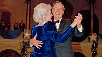 PHOTO: President George H.W. Bush and wife, Barbara, dance at the inaugural ball at the Pension Building in Washington, Jan. 20, 1989.