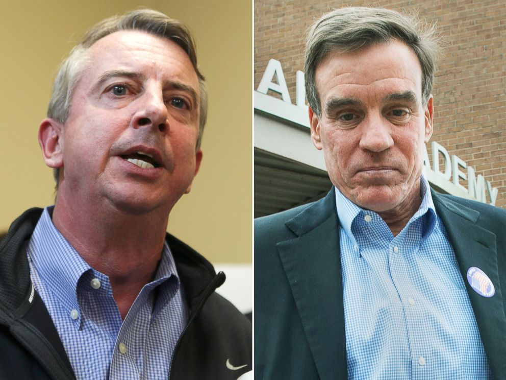 PHOTO: Republican Senate candidate Ed Gillespie campaigns in Roanoke, Va. on Nov. 3 and incumbent Mark Warner departs after casting his ballot in Alexandria, Va. on Nov. 4, 2014.