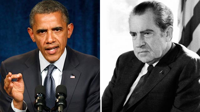 PHOTO: President Barck Obama and Richard Nixon