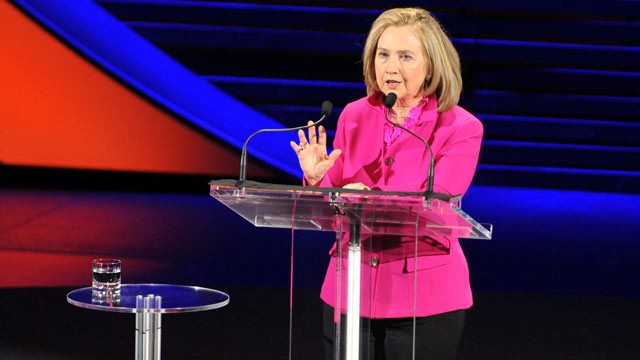 PHOTO: Former Secretary of State Hillary Rodham Clinton speaks at the Women in the World Conference, April 5, 2013, in New York.