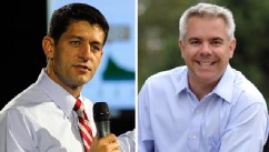 PHOTO: Democratic candidate Rob Zerban, right, vies for a seat in the House against Rep. Paul Ryan, R-Wis.