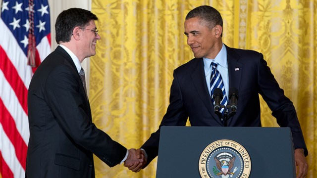 PHOTO:Â President Barack Obama shakes hands with current White House Chief of Staff Jack Lew in the East Room of the White House in Washington, Jan. 10, 2013, where he announced that he will nominate Lew as the next Treasury Secretary.