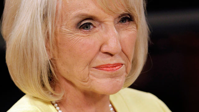 PHOTO: Republican Arizona Gov. Jan Brewer takes part in a televised Arizona gubernatorial debate in this Sept. 1, 2010 file photo in Phoenix.