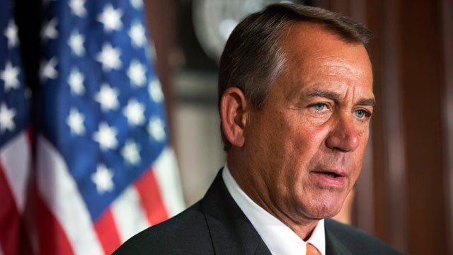 PHOTO: House Speaker John Boehner of Ohio speaks about the Boston Marathon explosions during a news conference with House Republican Leadership, on Capitol Hill in Washington, April 16, 2013.