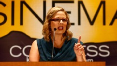 PHOTO: Kyrsten Sinema addresses the crowd election night for the U.S. House race in District 9 at the Renaissance Phoenix Downtown Hotel in Phoenix, Nov. 6, 2012.