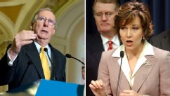 PHOTO:Senate Minority Leader Mitch McConnell ,left, gestures during a news conference on Capitol Hill in Washington, May 21, 2013. Former Miss America Heather French Henry is thinking about taking on McConnell and possibly running for Senate.