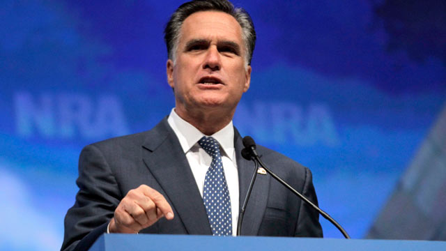 PHOTO: Republican presidential candidate, former Massachusetts Gov. Mitt Romney speaks at the National Rifle Association convention in St. Louis, April 13, 2012.
