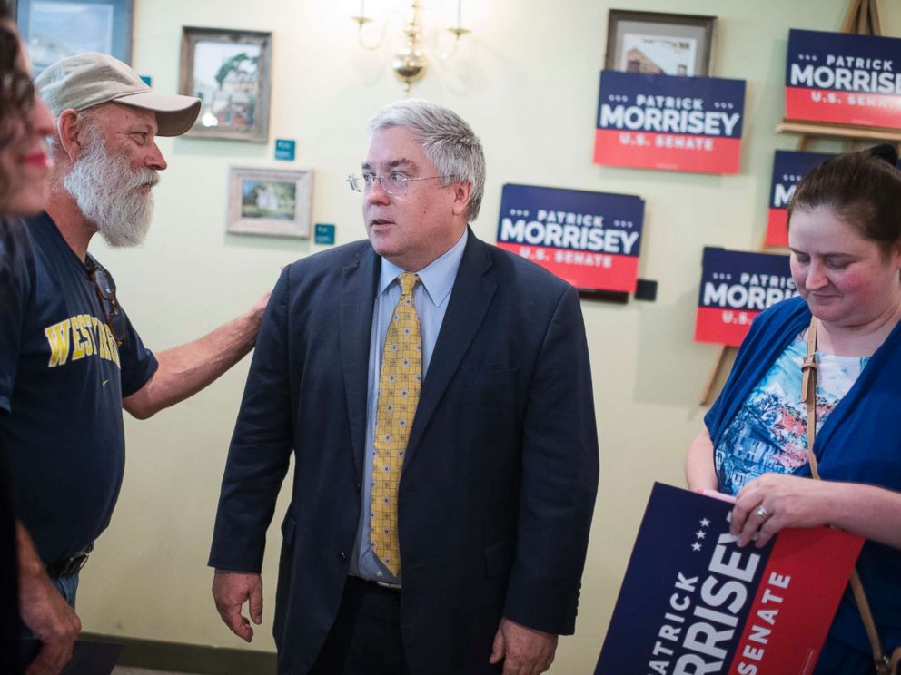 PHOTO: West Virginia Attorney General Patrick Morrisey talks with guests during an event in Harpers Ferry, W.Va., on July 10, 2017, where he announced he will run for the Senate in 2018. PHOTO: West Virginia Attorney General Patrick Morrisey talks with guests during an event in Harpers Ferry, W.Va., on July 10, 2017, where he announced he will run for the Senate in 2018.