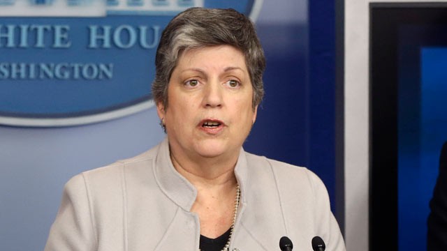 PHOTO: Homeland Security Secretary Janet Napolitano, accompanied by White House press secretary Jay Carney, briefs reporters on the sequester, Feb. 25, 2013, at the White House in Washington.