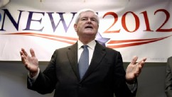 PHOTO: Republican presidential candidate, former House Speaker Newt Gingrich speaks to supporters at a kick-off party for the opening of the Newt2012 office in Manchester, N.H. on Nov. 11, 2011.