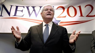 PHOTO: Republican presidential candidate, former House Speaker Newt Gingrich speaks to supporters at a kick-off party for the opening of the Newt2012 office in Manchester, N.H. on Nov. 11, 2011.