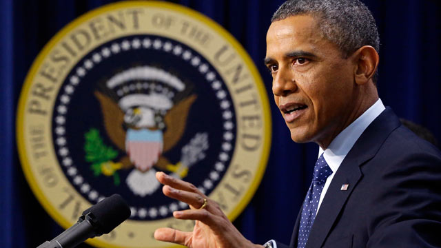 PHOTO: President Barack Obama gestures as he speaks about the fiscal cliff, Dec. 31, 2012, in the South Court Auditorium at the White House in Washington.