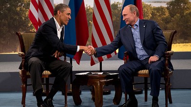 President Barack Obama and Russian President Vladimir Putin shakes hands in Enniskillen, Northern Ireland, June 17, 2013.