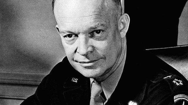 PHOTO: General Dwight D. Eisenhower, seen here as the Supreme Allied Commander at his desk in the European Theater of Operations on February 1, 1945, later became the President of the United States in 1951.