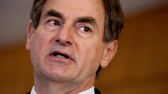 PHOTO: Indiana State Treasurer Richard Mourdock answers a question during a news conference on Thursday, March 22, 2012, in South Bend, Ind.